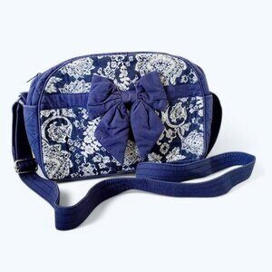 Naraya French Toile Quilted Navy Bow Coquette Crossbody Purse